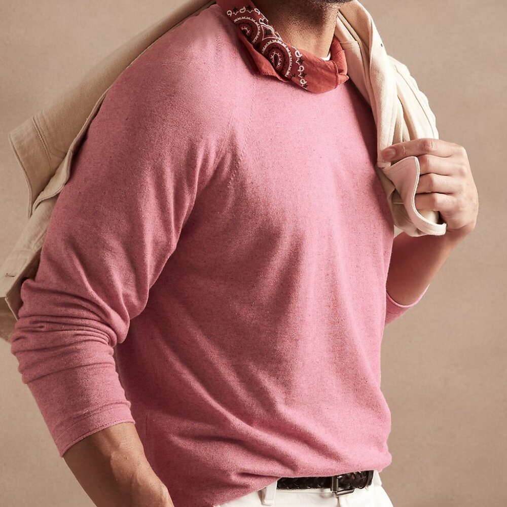 Banana Republic Livorno Silk-Linen Wispy Pink Rolled Edge Sweater
